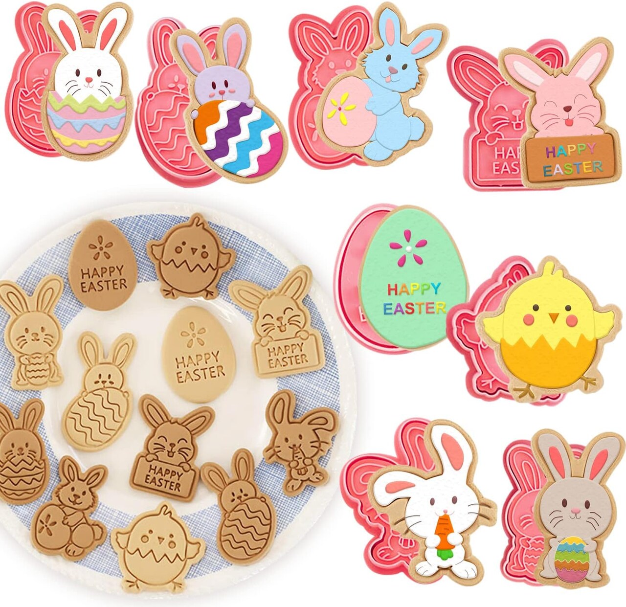 8 Styles Easter Bunny Cookie Cutters, Easter Biscuit Fondant Pastry Cookie Cutter Stamps for Baking, Easter Fun Cookie Cutters Shapes with Bunny Egg Carrot for Party Decorations